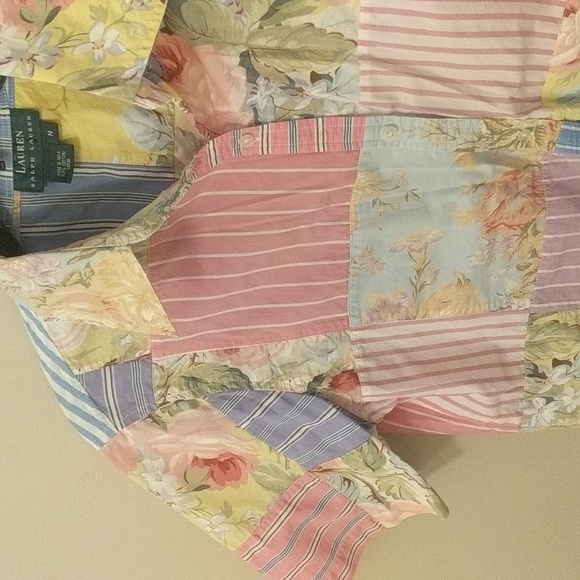 Lauren Ralph Lauren patchwork button up short sleeve 100% cotton. Unisex - Picture 4 of 5